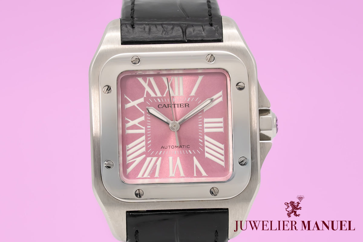 Cartier Santos 100 W20133X8 Pink Dial Stainless Steel Automatic Papers
