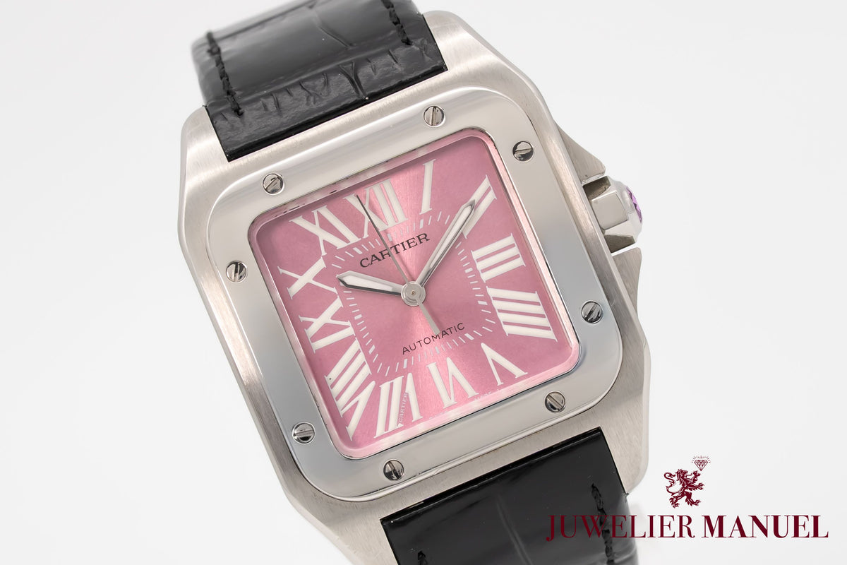 Cartier Santos 100 W20133X8 Pink Dial Stainless Steel Automatic Papers