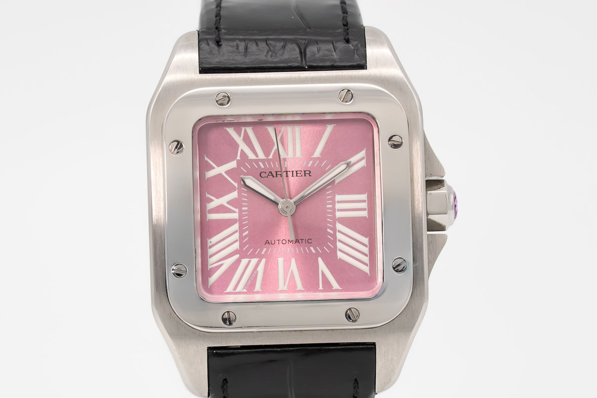 Cartier Santos 100 W20133X8 Pink Dial Stainless Steel Automatic Papers