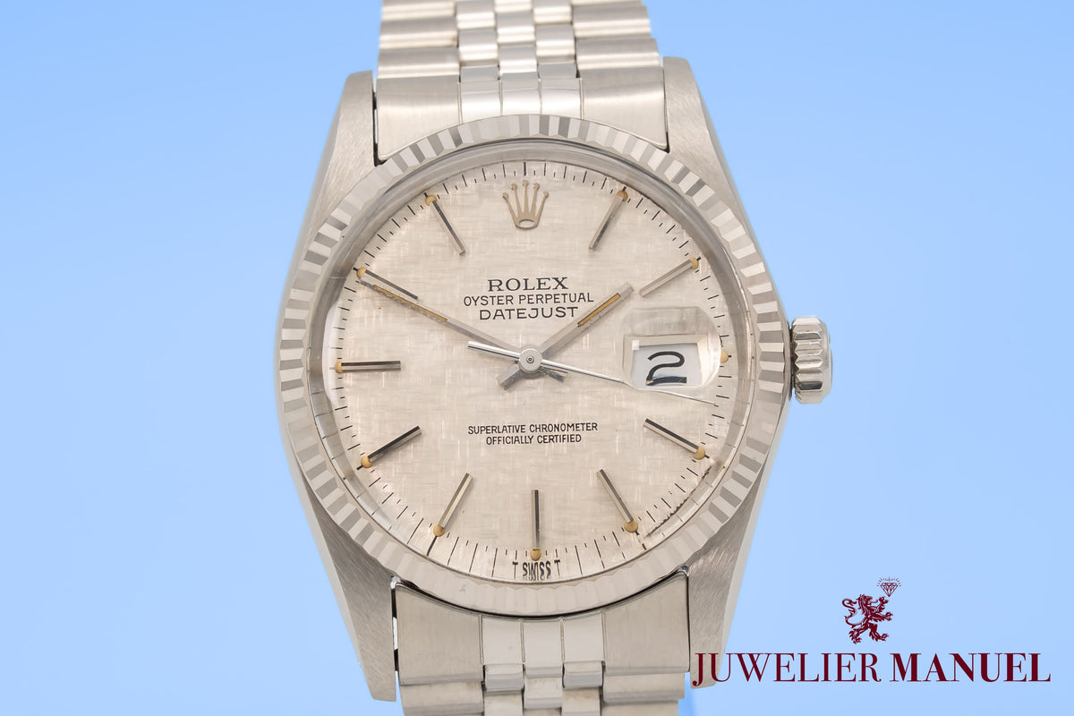 Rolex Datejust 36 16014 Rare Unpolished Tapestry Dial Stahl Weissgold 750 36mm