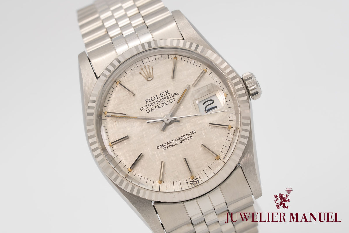 Rolex Datejust 36 16014 Rare Unpolished Tapestry Dial Stahl Weissgold 750 36mm