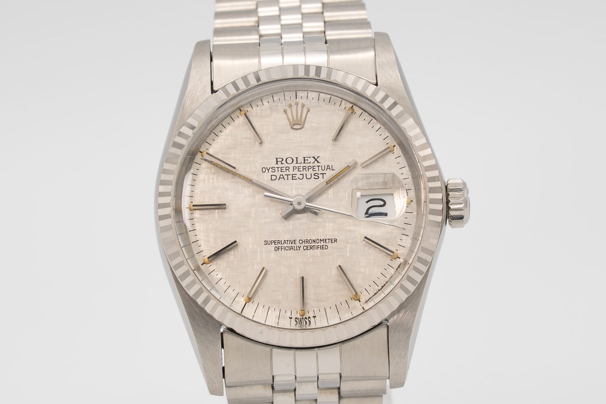 Rolex Datejust 36 16014 Rare Unpolished Tapestry Dial Stahl Weissgold 750 36mm