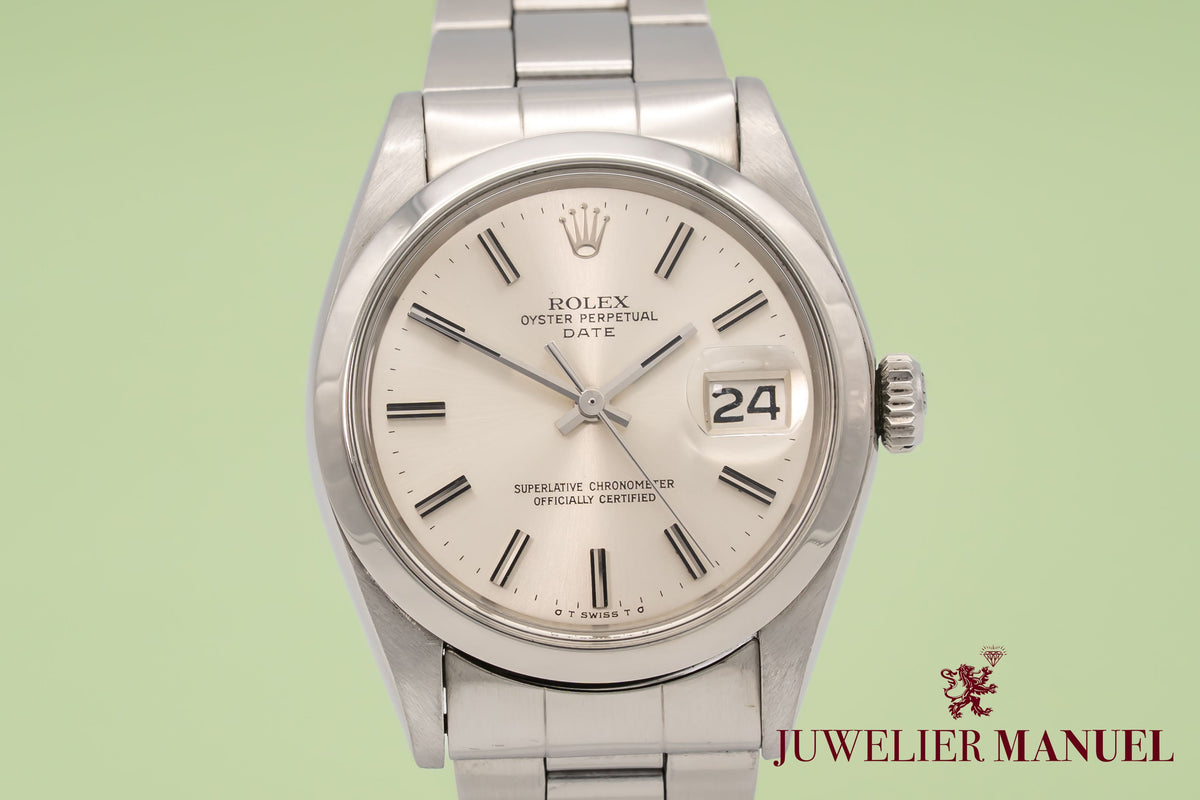 Rolex Oyster Perpetual Date 1500 Rare Sigma Dial Stahl Automatik 34mm