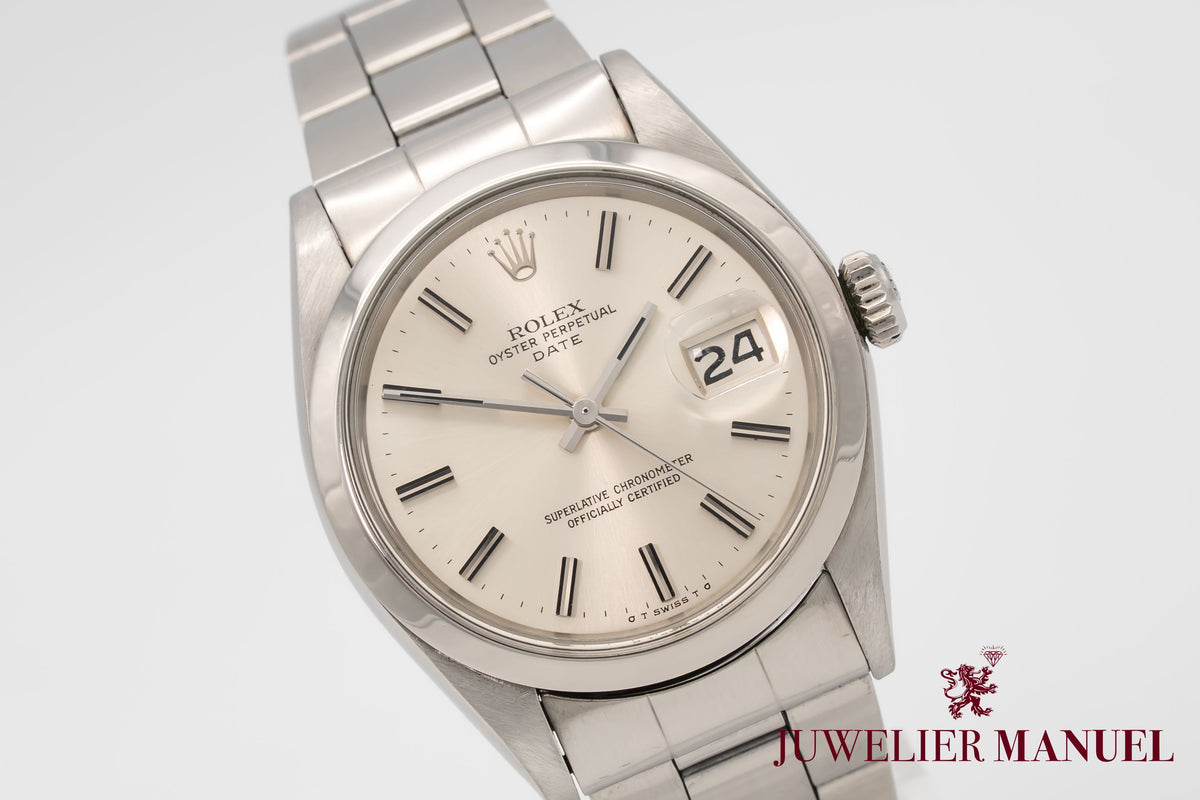 Rolex Oyster Perpetual Date 1500 Rare Sigma Dial Stahl Automatik 34mm
