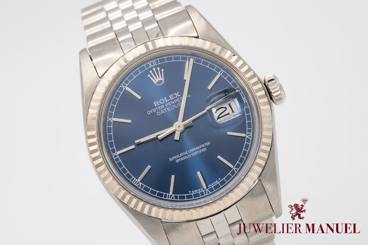 Rolex Datejust 36 16014 Rare Blue Dial Stahl Weissgold 750 Automatik 36mm