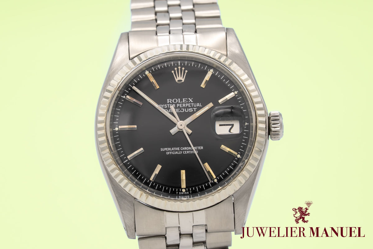Rolex Datejust 36 1601 Rare Black Pie Pan Dial Stahl Weissgold 750 36mm