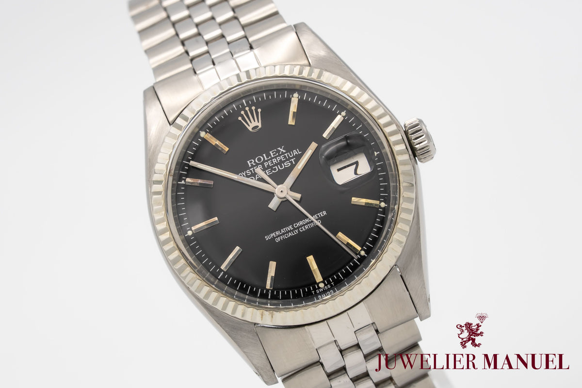 Rolex Datejust 36 1601 Rare Black Pie Pan Dial Stahl Weissgold 750 36mm
