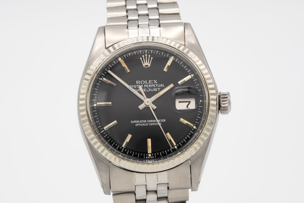 Rolex Datejust 36 1601 Rare Black Pie Pan Dial Stahl Weissgold 750 36mm