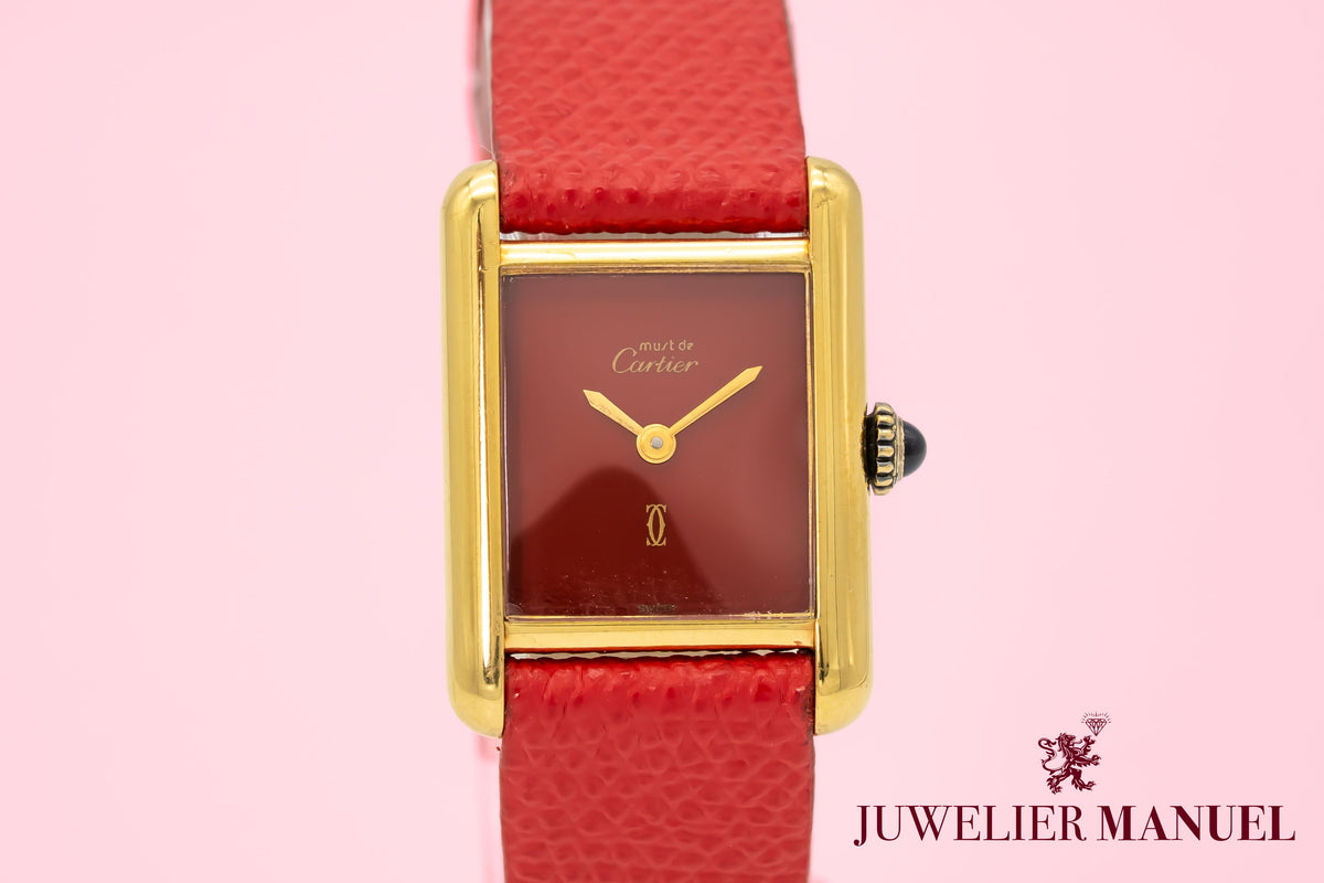 Cartier Tank Must De Cartier Lady Very Rare Red Dial Manual Winding