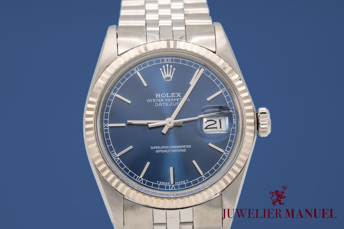 Rolex Datejust 36 16014 Rare Blue Dial Stahl Weissgold 750 Automatik 36mm