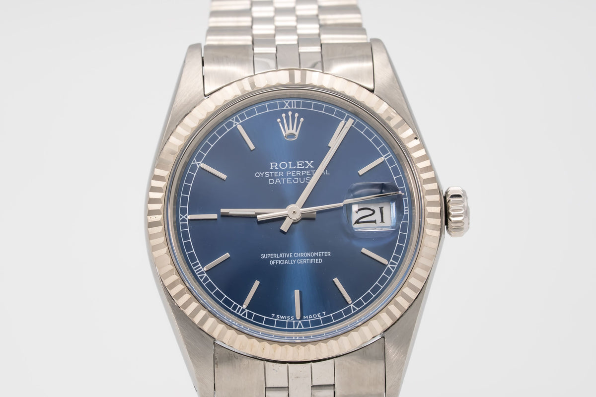 Rolex Datejust 36 16014 Rare Blue Dial Stahl Weissgold 750 Automatik 36mm