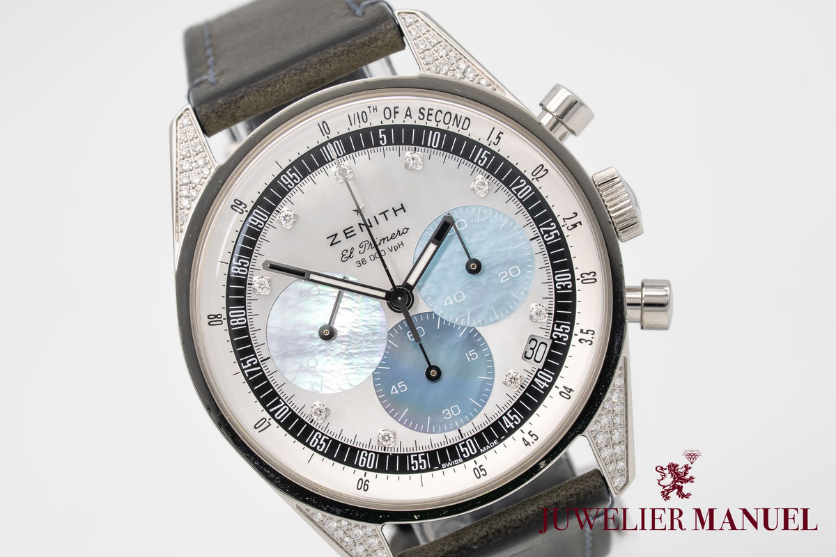Zenith Chronomaster Original 38 Mm MOP Factory Diamonds Stainless Steel Automatic 38mm