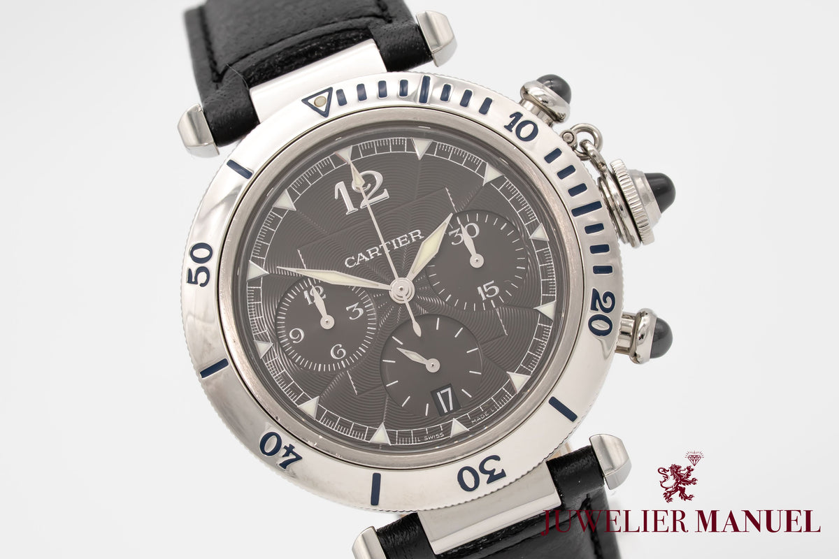 Cartier Pasha 2113 Chronograph Rare Grey Dial Steel Automatic 38mm
