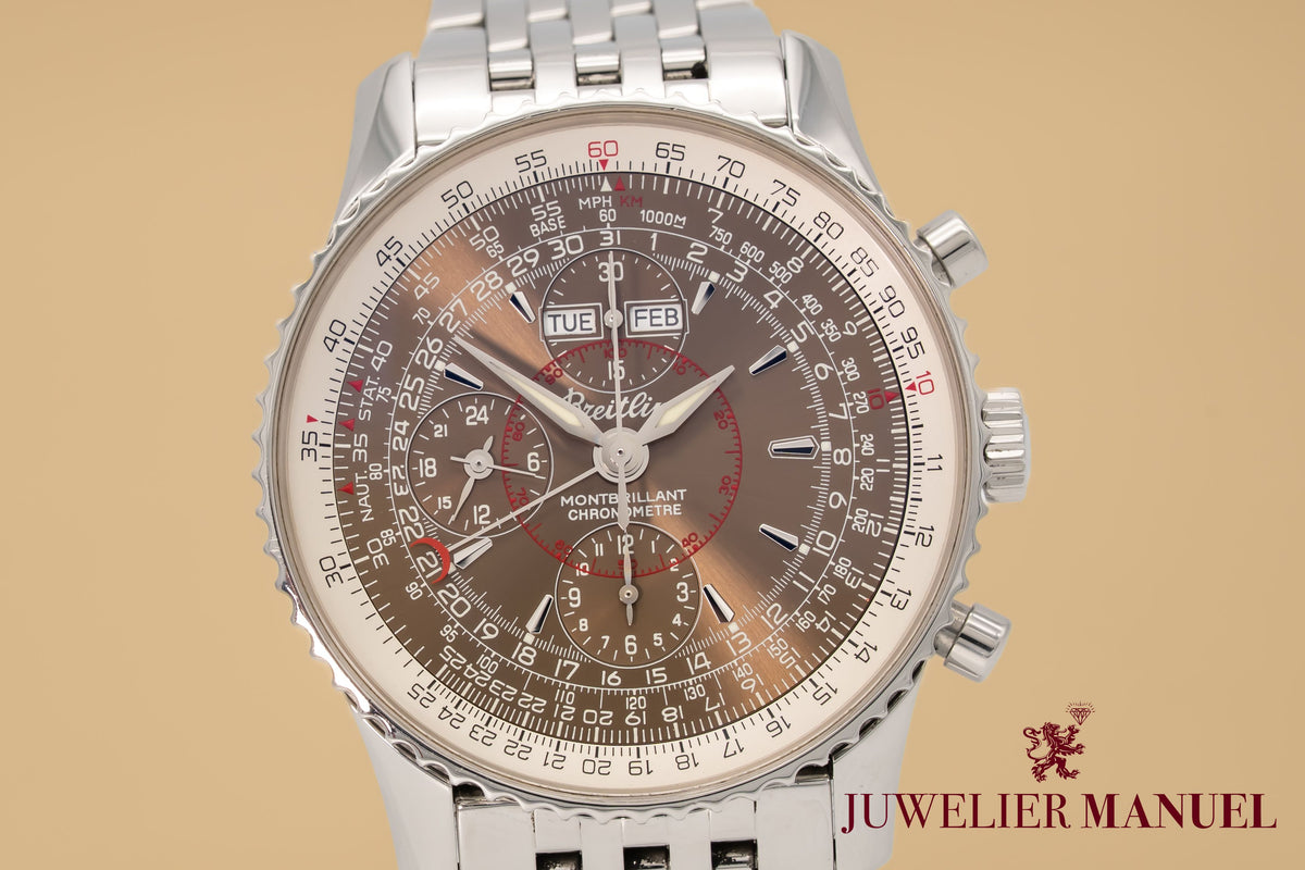 Breitling Montbrillant Datora Navitimer Montbrillant Datora A21330 Brown Dial Stahl Automatik 43mm