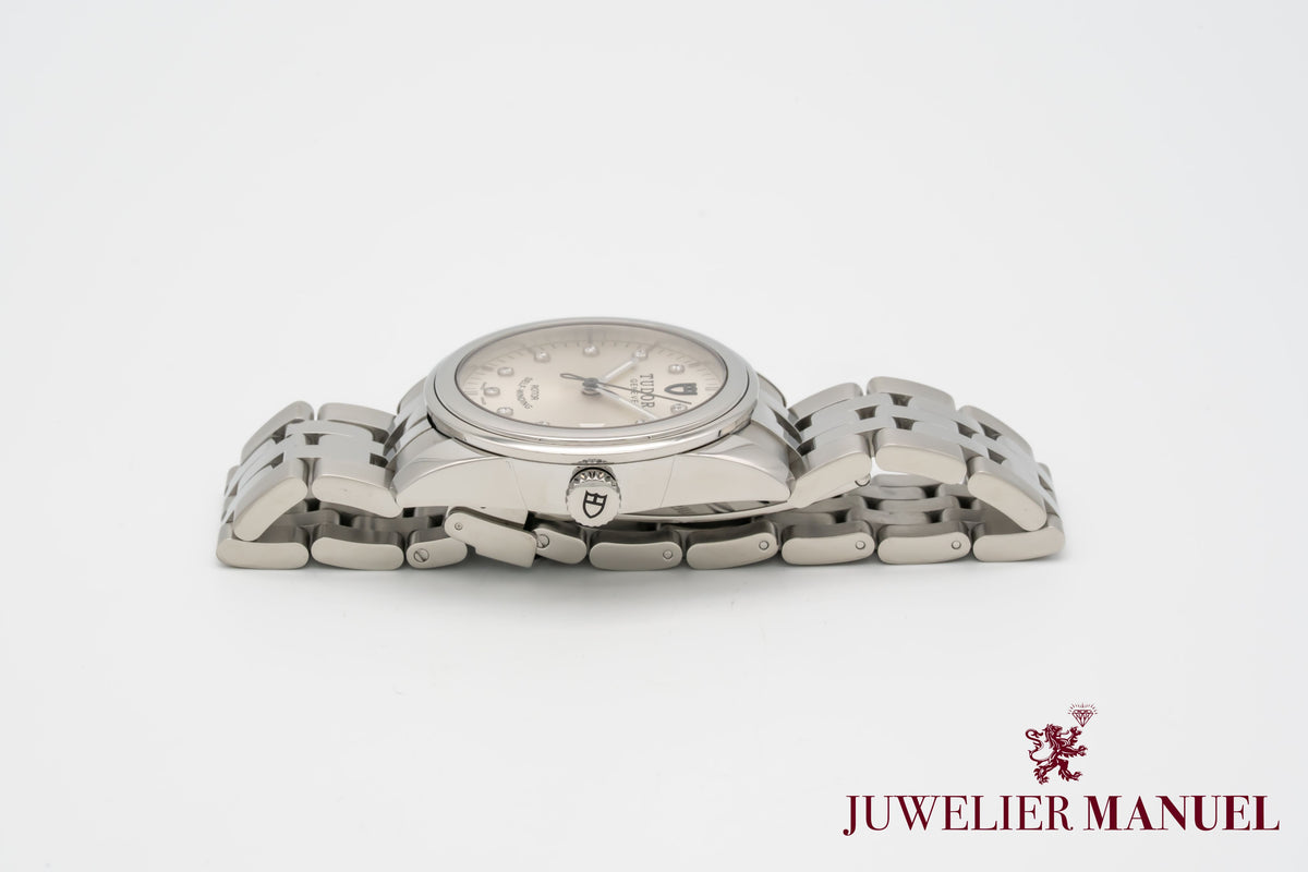 Tudor Glamour Date 55000 Factory Diamond Dial Stahl Automatik 36mm