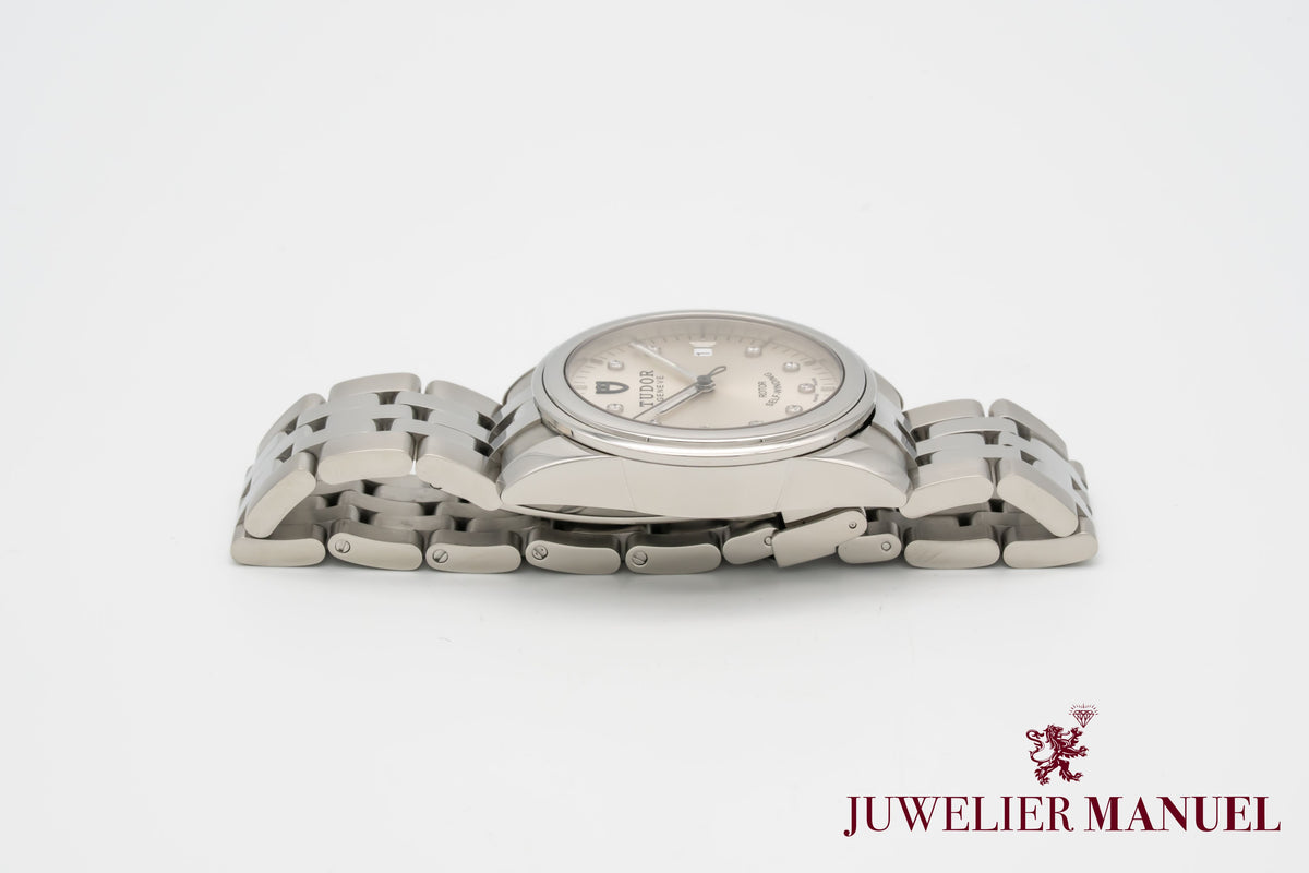 Tudor Glamour Date 55000 Factory Diamond Dial Stahl Automatik 36mm