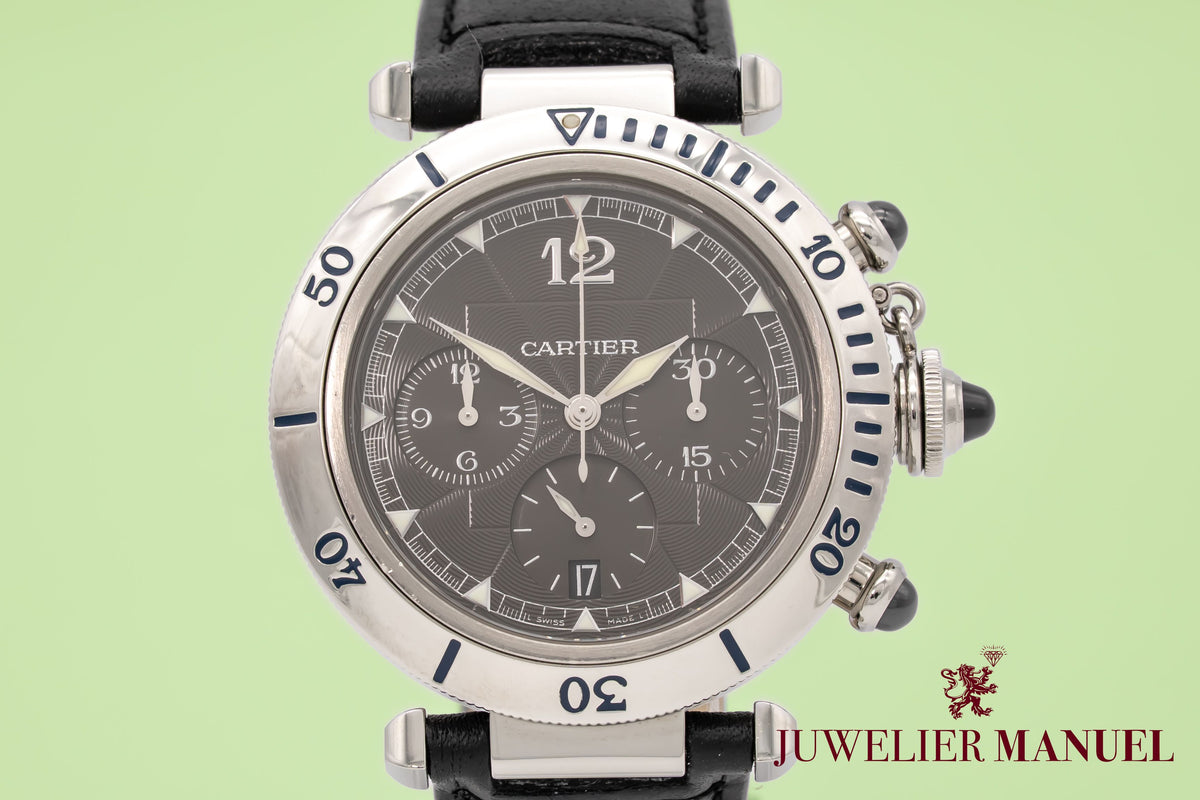 Cartier Pasha 2113 Chronograph Rare Grey Dial Steel Automatic 38mm