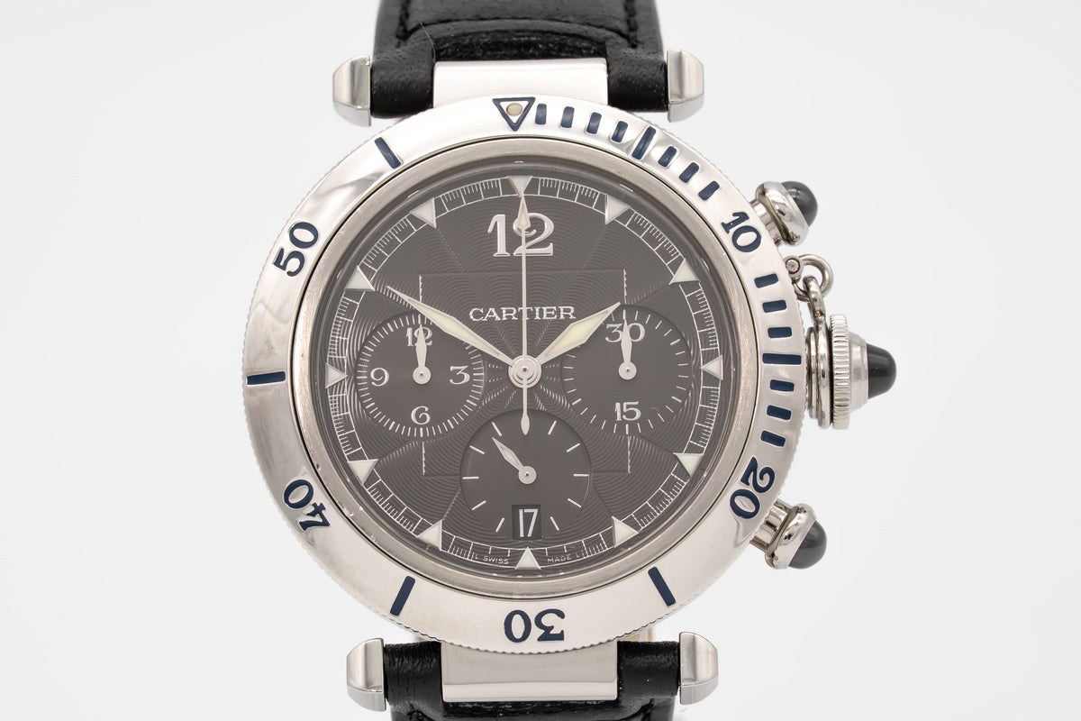 Cartier Pasha 2113 Chronograph Rare Grey Dial Steel Automatic 38mm