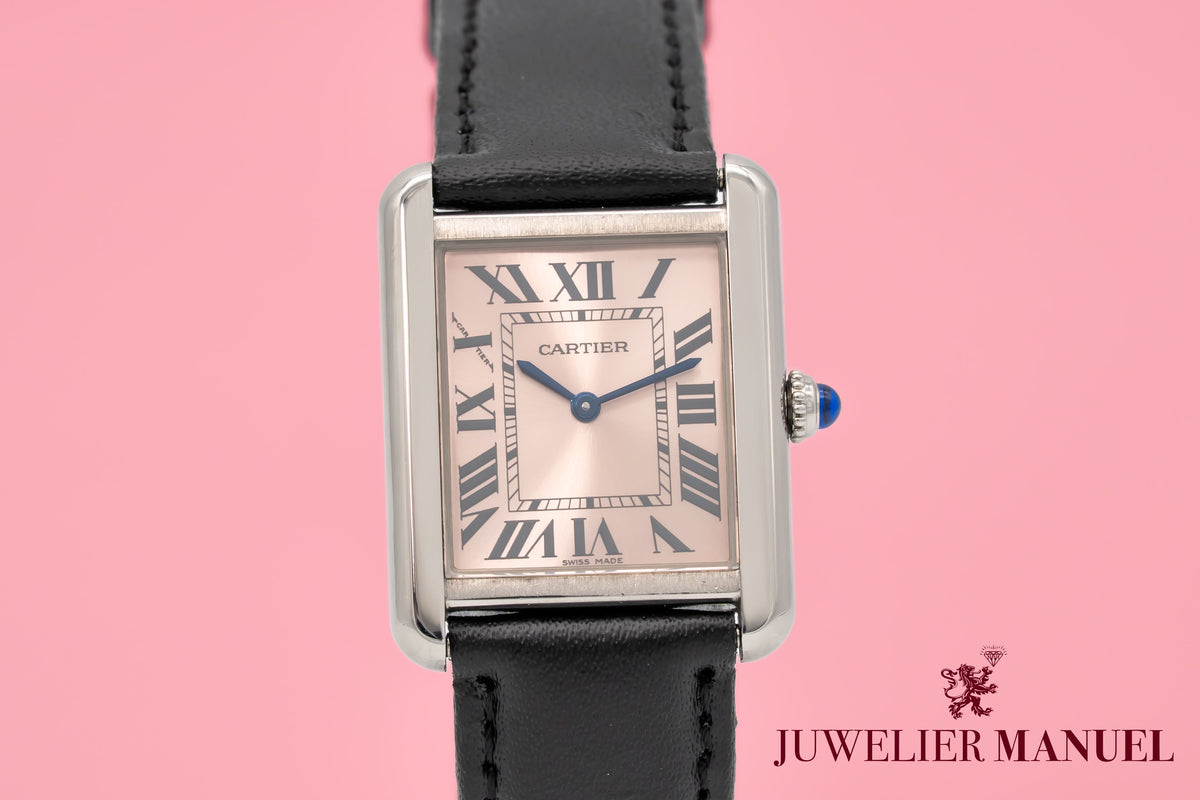 Cartier Tank Solo 3170 Rare Pink Dial Stainless Steel 24mm