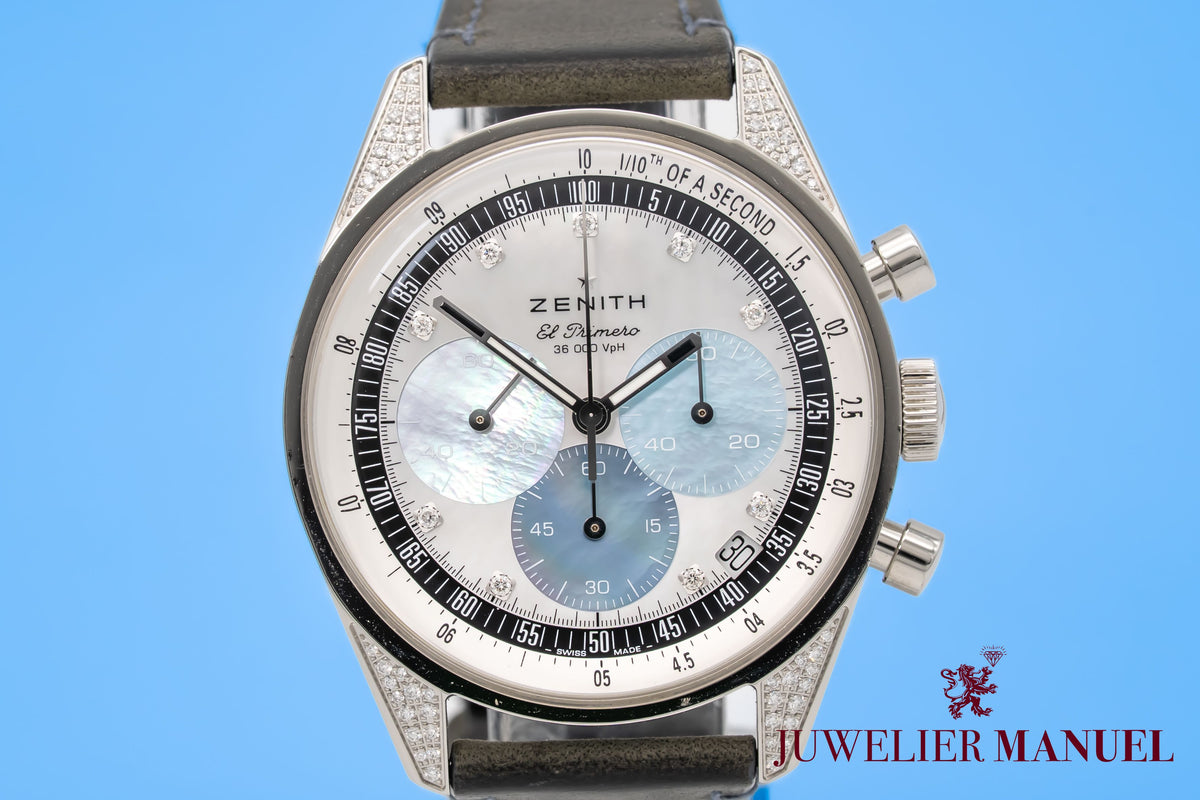 Zenith Chronomaster Original 38 Mm MOP Factory Diamonds Stainless Steel Automatic 38mm