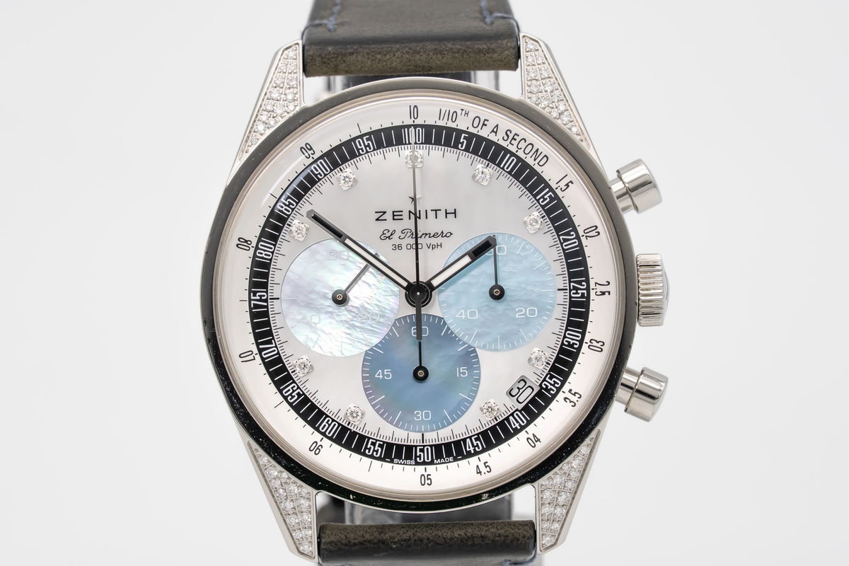 Zenith Chronomaster Original 38 Mm MOP Factory Diamonds Stainless Steel Automatic 38mm