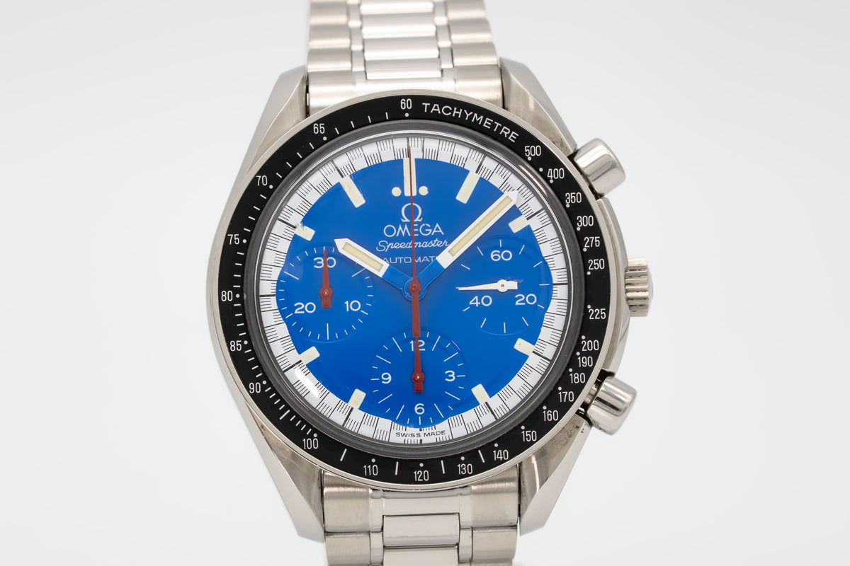 Omega Speedmaster Unpolished Blue Schumacher Edition Stahl Automatik 39mm