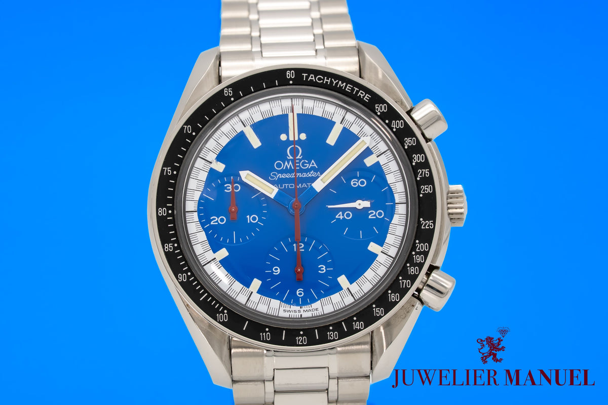 Omega Speedmaster Unpolished Blue Schumacher Edition Stahl Automatik 39mm