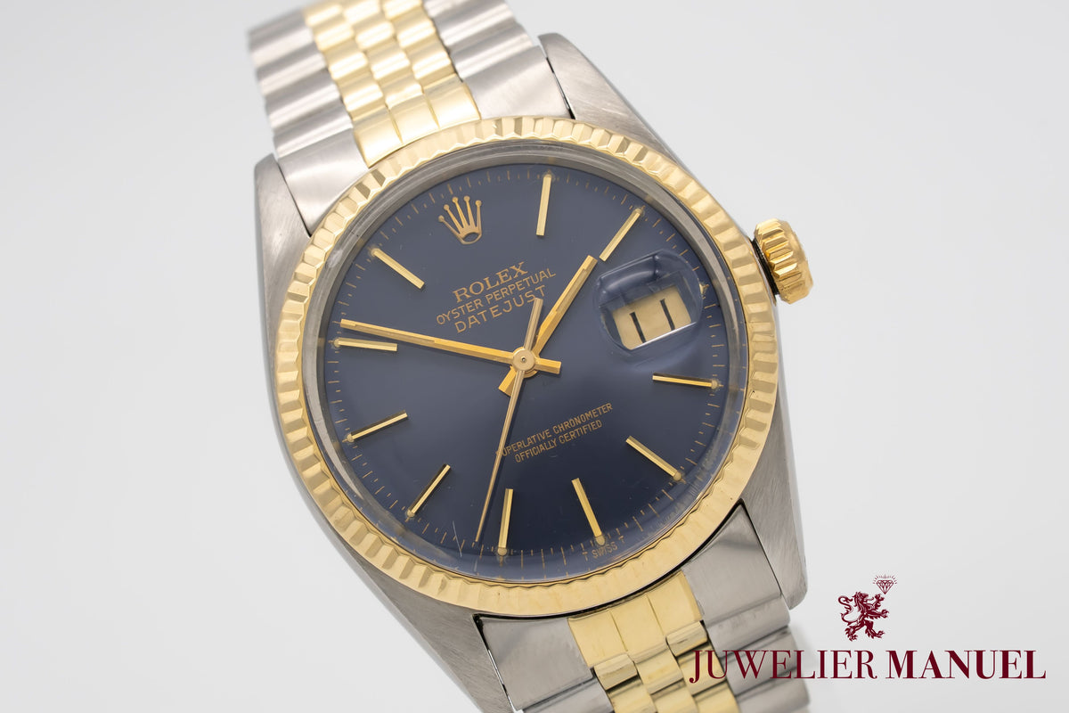 Rolex Datejust 16013 Rare Blue Dial Stahl Gelbgold 750 Automatik 36mm