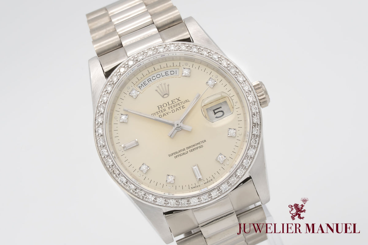 Rolex Day-Date 36 Unpolished 18239 Diamond Dial Weissgold 750 Automatik 36mm