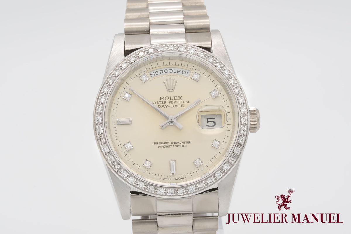 Rolex Day-Date 36 Unpolished 18239 Diamond Dial Weissgold 750 Automatik 36mm