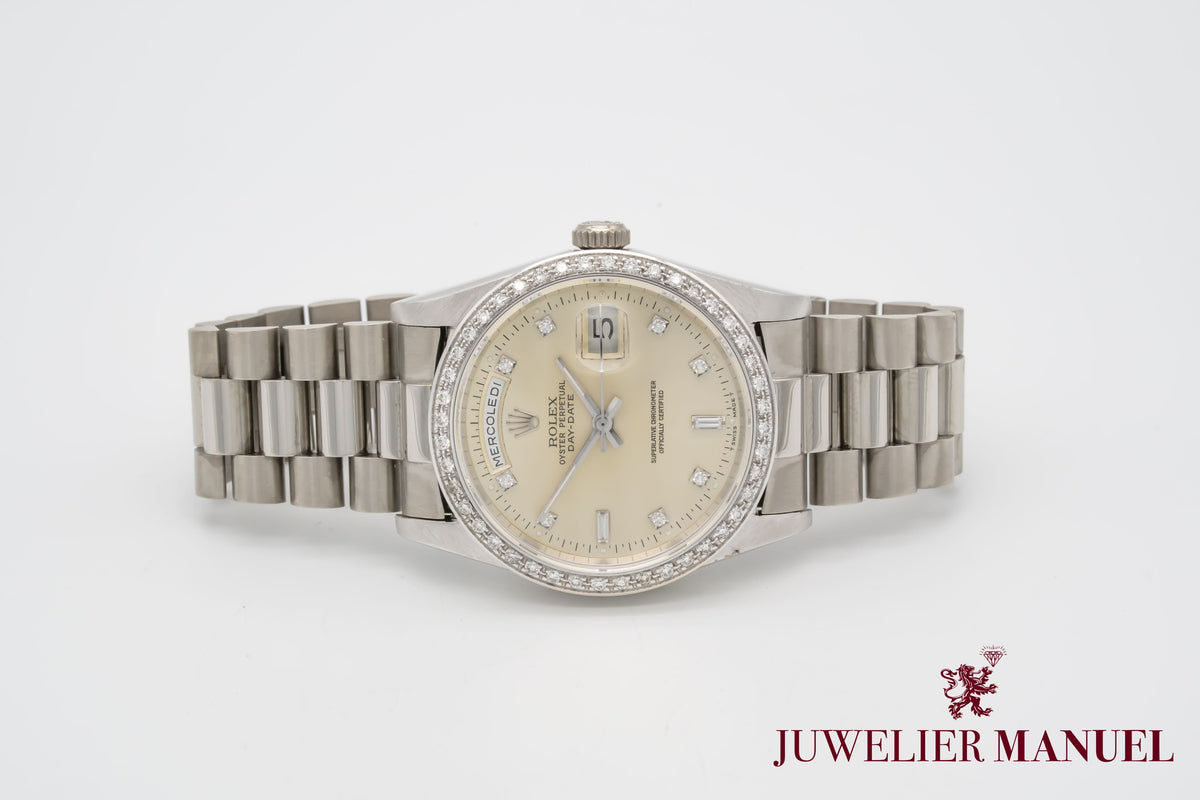 Rolex Day-Date 36 Unpolished 18239 Diamond Dial Weissgold 750 Automatik 36mm