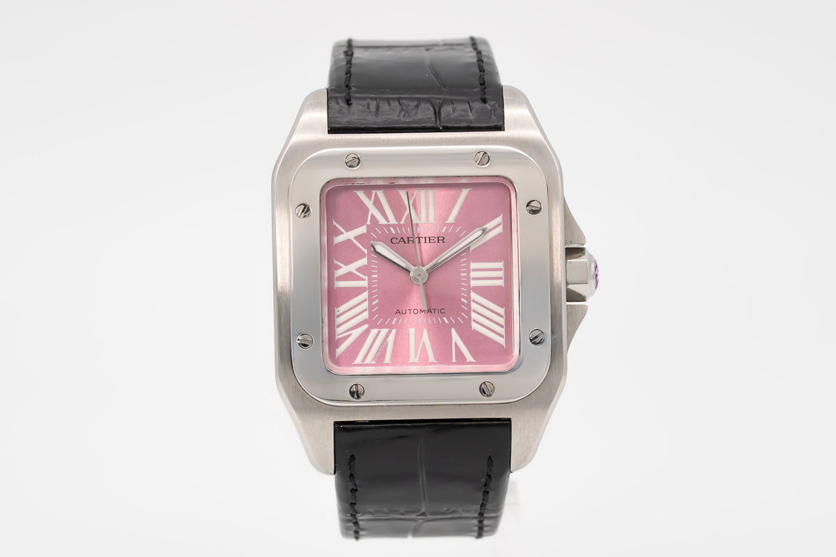 Cartier Santos 100 W20133X8 Pink Dial Stainless Steel Automatic Papers