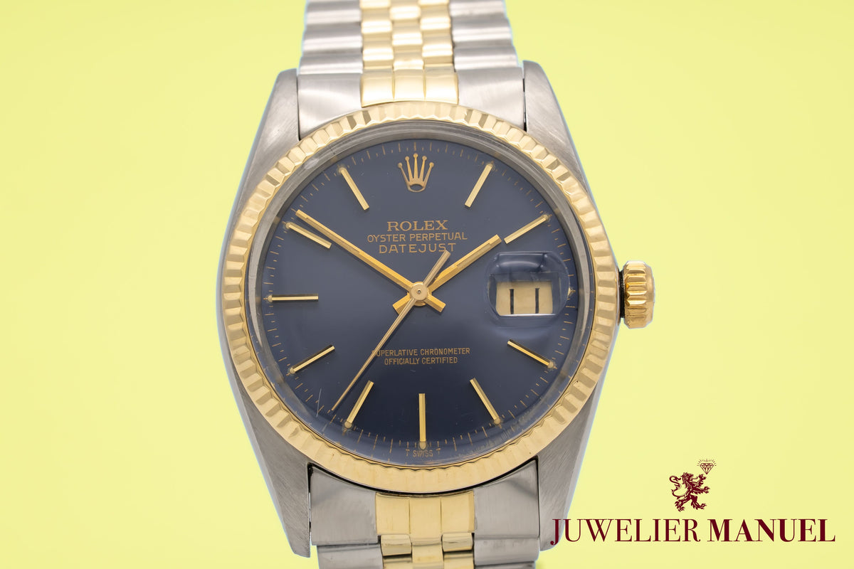 Rolex Datejust 16013 Rare Blue Dial Stahl Gelbgold 750 Automatik 36mm