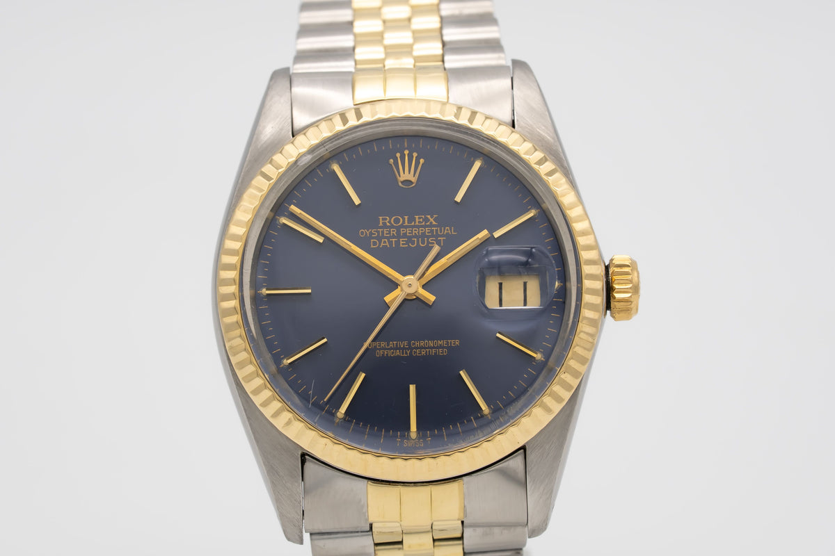 Rolex Datejust 16013 Rare Blue Dial Stahl Gelbgold 750 Automatik 36mm