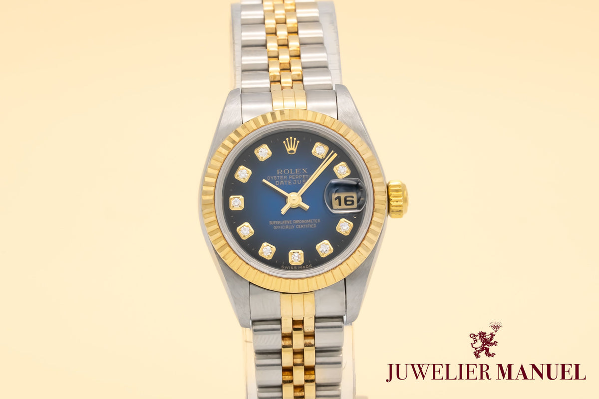 Rolex Lady-Datejust 79173 NOS Blue Vignette Stahl Gelbgold 750 Diamanten 26mm