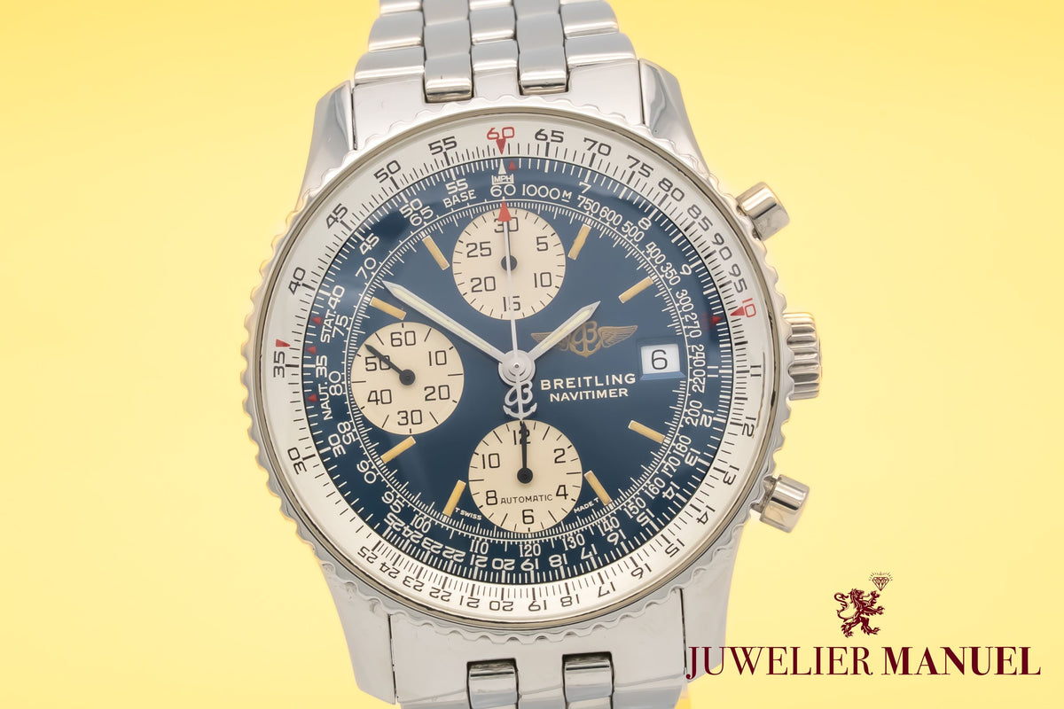 Breitling Old Navitimer A13022 Rare Blue Dial Stahl Automatik 41mm Papers