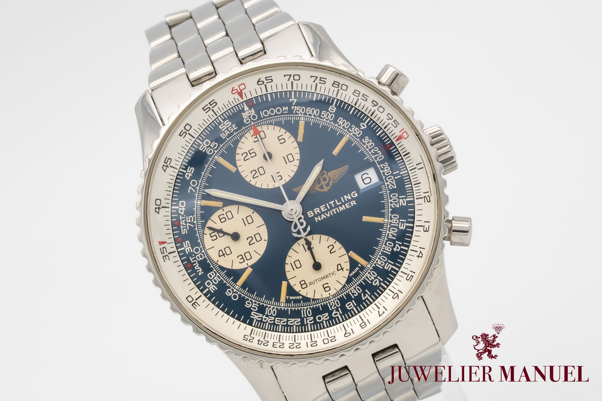 Breitling Old Navitimer A13022 Rare Blue Dial Stahl Automatik 41mm Papers