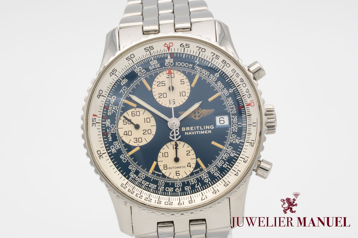 Breitling Old Navitimer A13022 Rare Blue Dial Stahl Automatik 41mm Papers