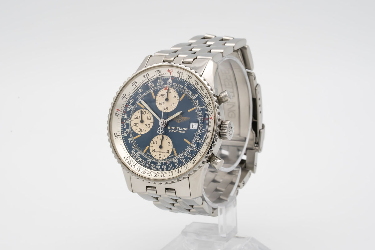 Breitling Old Navitimer A13022 Rare Blue Dial Stahl Automatik 41mm Papers