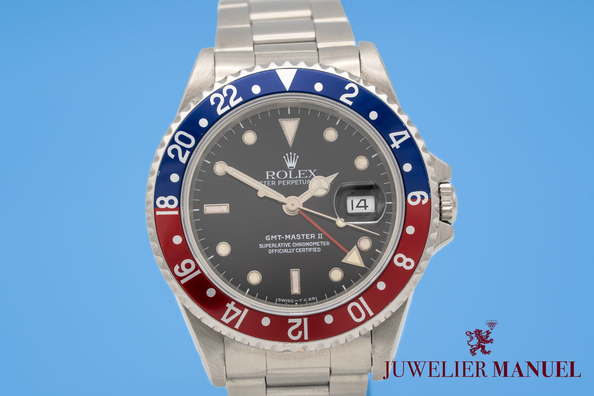Rolex GMT-Master II 16710 Pepsi Stahl Automatik 40mm Papers