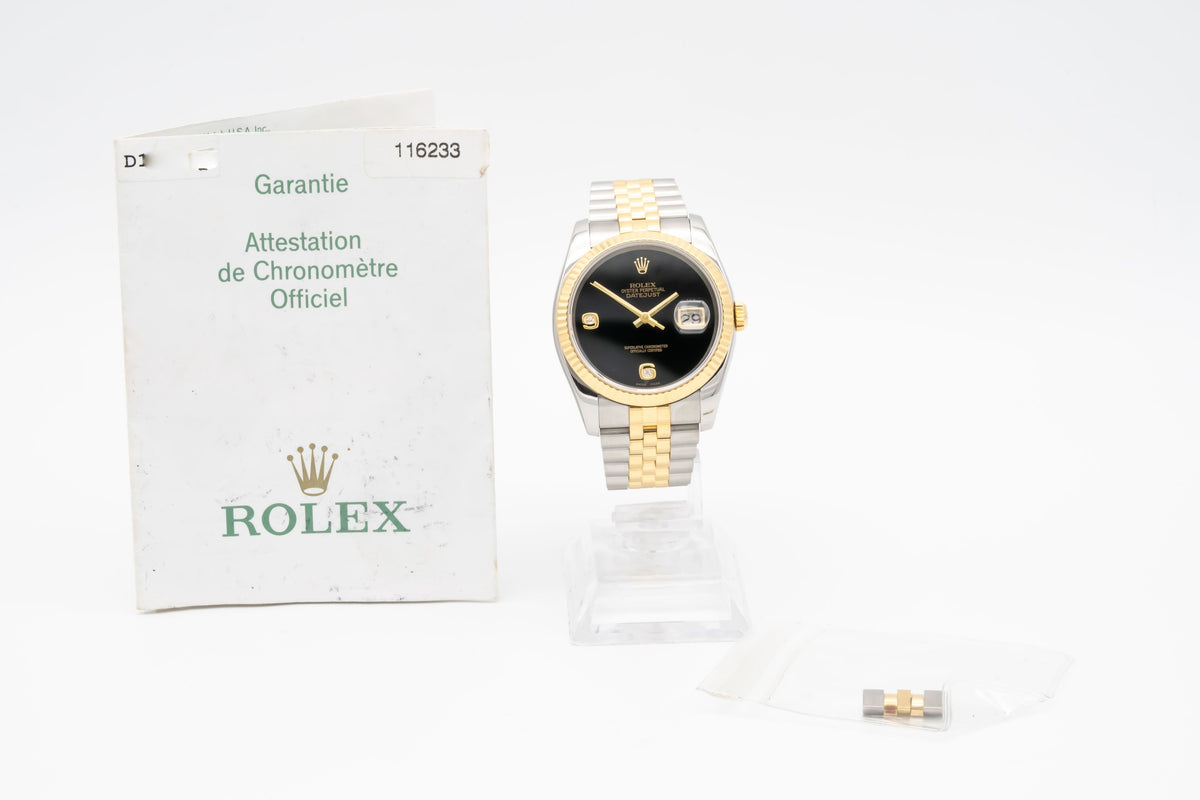 Rolex Datejust 36 116233 Very Rare Onyx Dial Stahl Gelbgold 750 Automatik 36mm