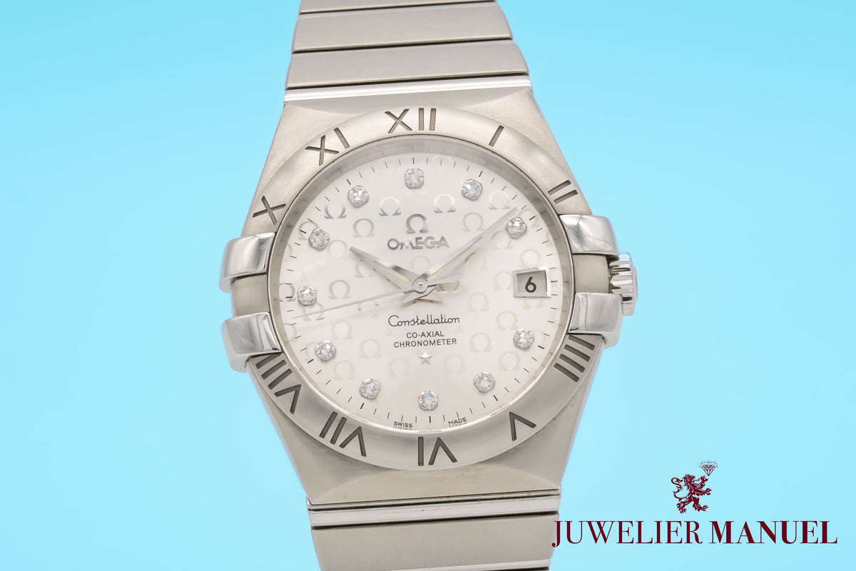 Omega Constellation Ladies Diamond Dial Stahl Automatik 35mm Papers Herrenuhr