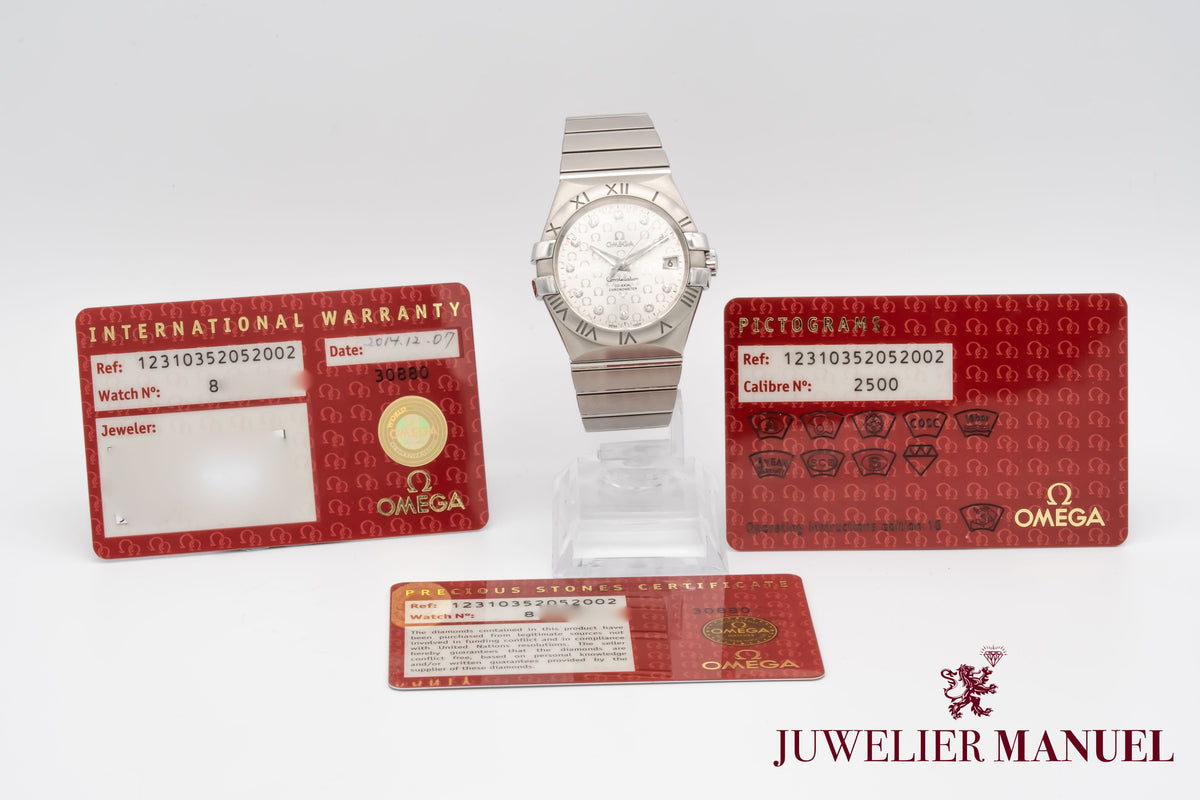 Omega Constellation Ladies Diamond Dial Stahl Automatik 35mm Papers Herrenuhr