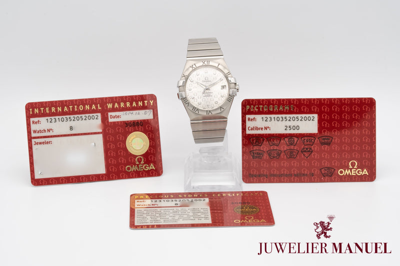 Omega Constellation Ladies Diamond Dial Stahl Automatik 35mm Papers Herrenuhr