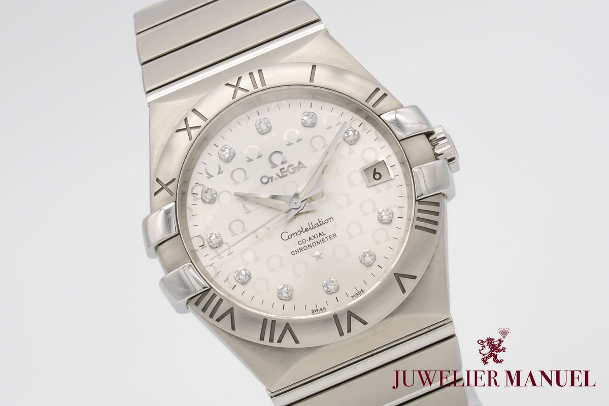 Omega Constellation Ladies Diamond Dial Stahl Automatik 35mm Papers Herrenuhr