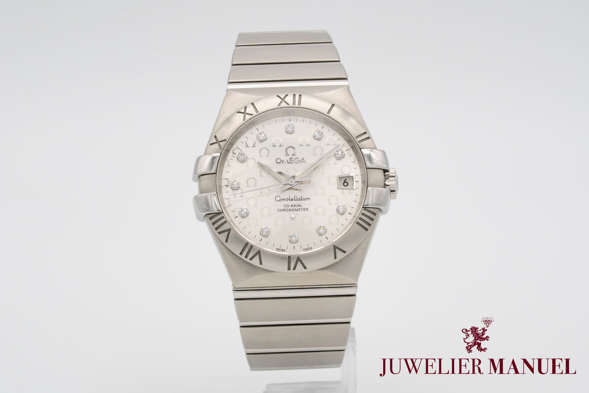 Omega Constellation Ladies Diamond Dial Stahl Automatik 35mm Papers Herrenuhr