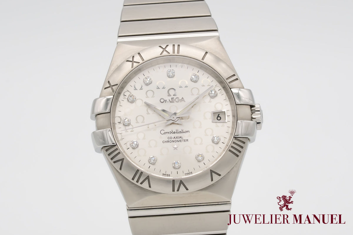 Omega Constellation Ladies Diamond Dial Stahl Automatik 35mm Papers Herrenuhr