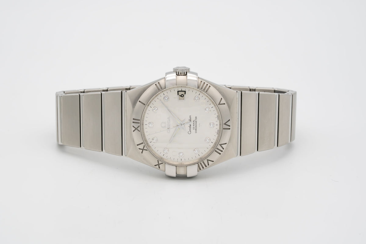 Omega Constellation Ladies Diamond Dial Stahl Automatik 35mm Papers Herrenuhr