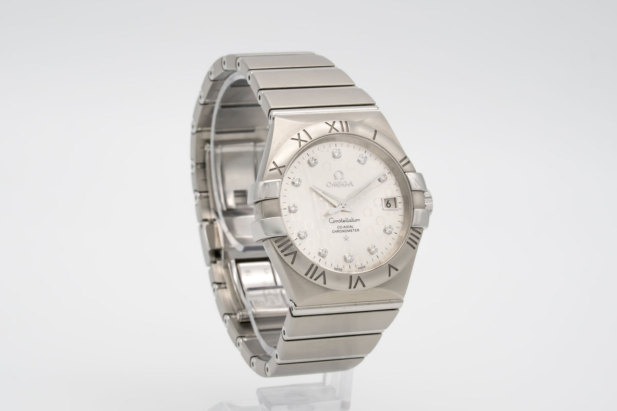 Omega Constellation Ladies Diamond Dial Stahl Automatik 35mm Papers Herrenuhr