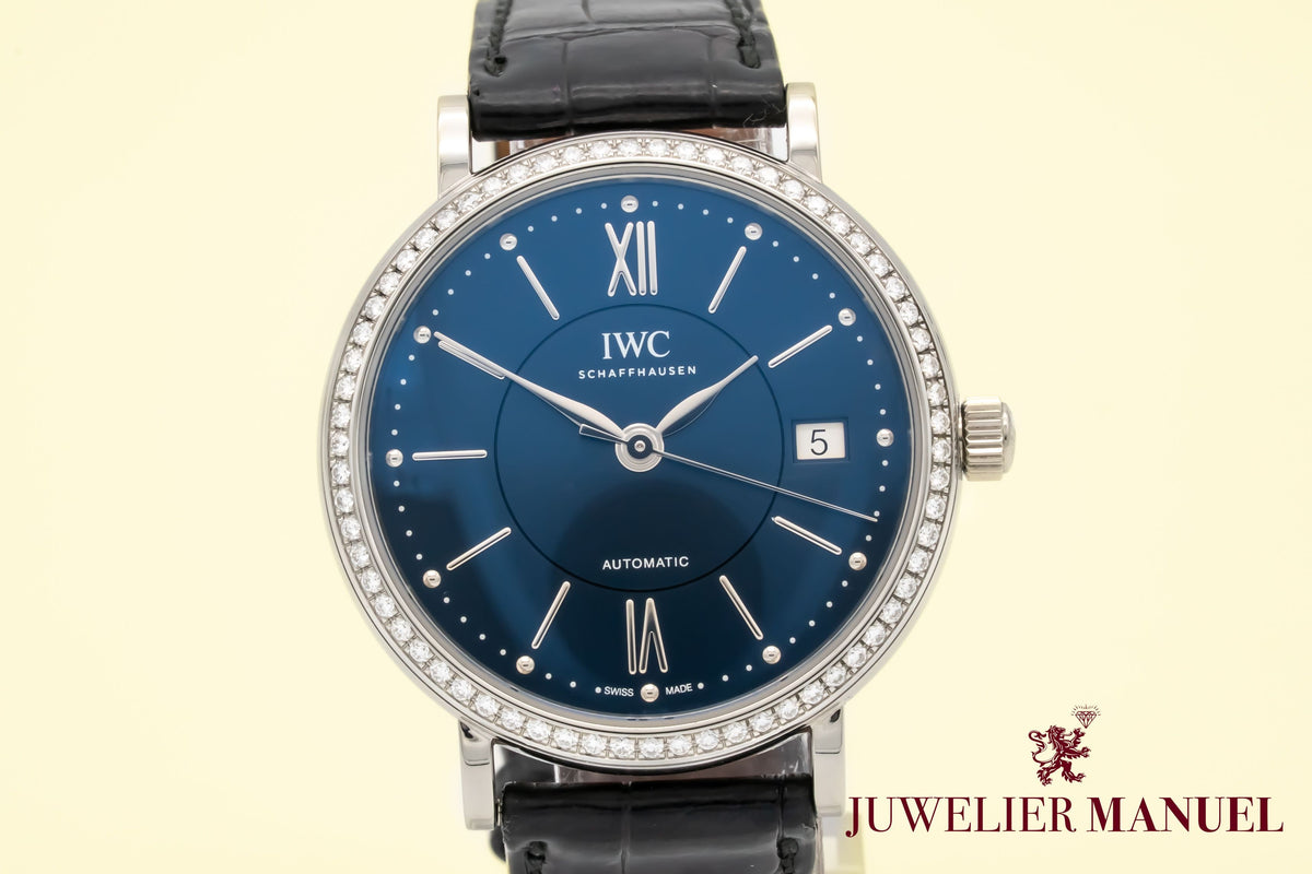 IWC Portofino Automatic IW458111 Factory Diamonds Blue Dial Stahl Automatik 37mm